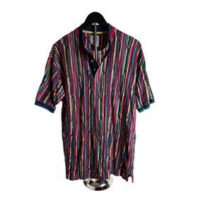Vintage 90's Cotton Traders Sport Men's Bold & Colorful Woven 3D Polo Shirt L